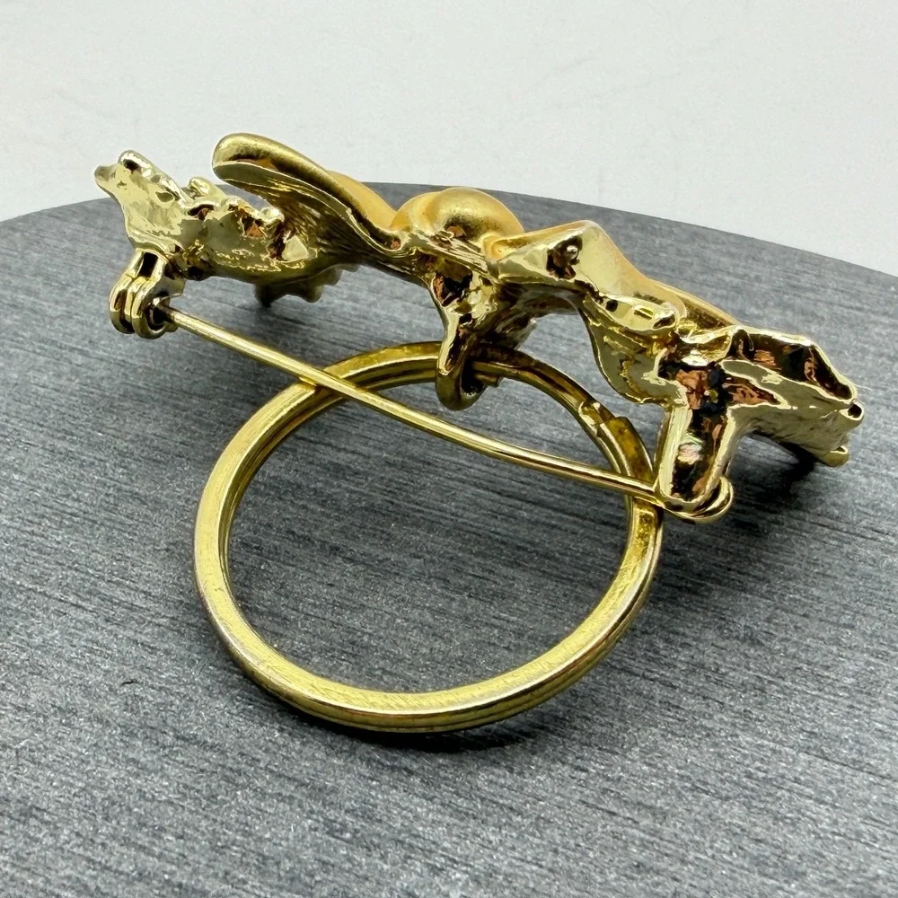 Brooch Vintage Gold Tone Bow Napkin Ring Holly Leaf Christmas Holiday Statement